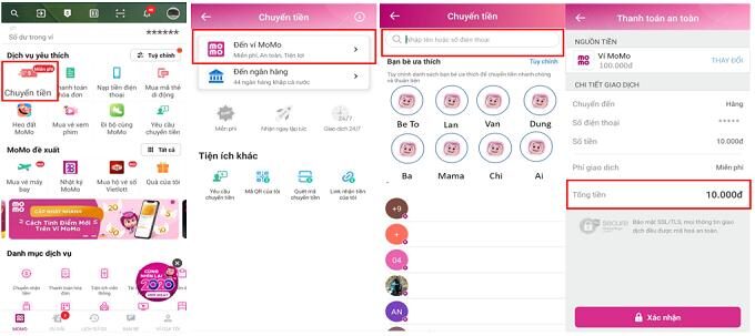 Các bước chuyển tiền qua ứng dụng momo