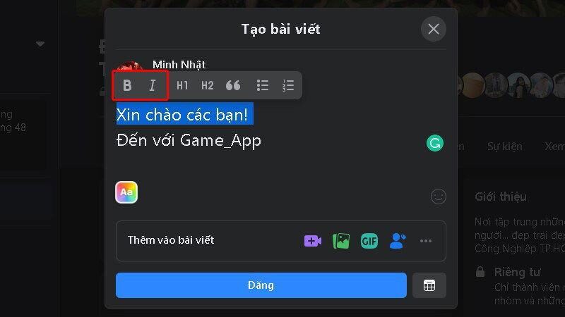 Tùy chỉnh chữ trong nhóm Facebook